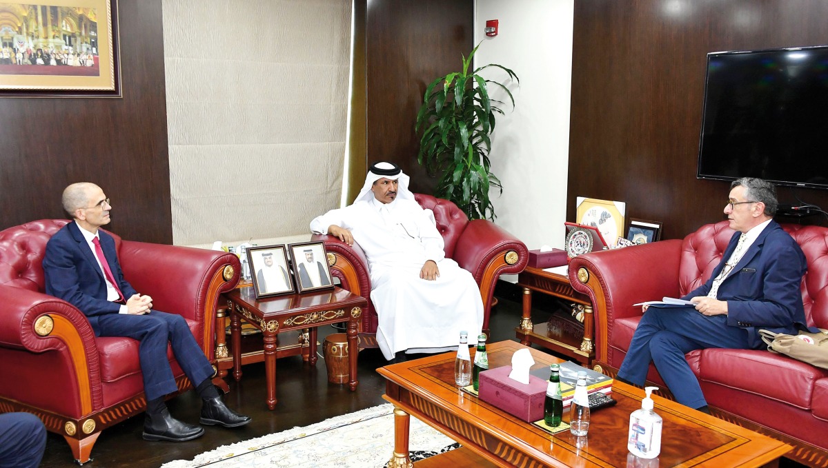 QC First Vice Chairman, Mohammed bin Twar Al Kuwari, with the  representative of the Portuguese Trade and Investment Agency, Manuel Couto Miranda and the Ambassador of Portugal to Qatar, H E Paulo Neves Pocinho.