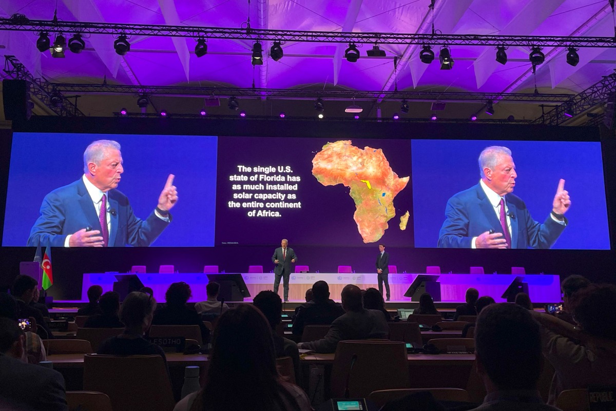 Former US vice president Al Gore speaks during a session at the United Nations Climate Change Conference (COP29) in Baku on November 15, 2024. (Photo by Laurent THOMET / AFP)