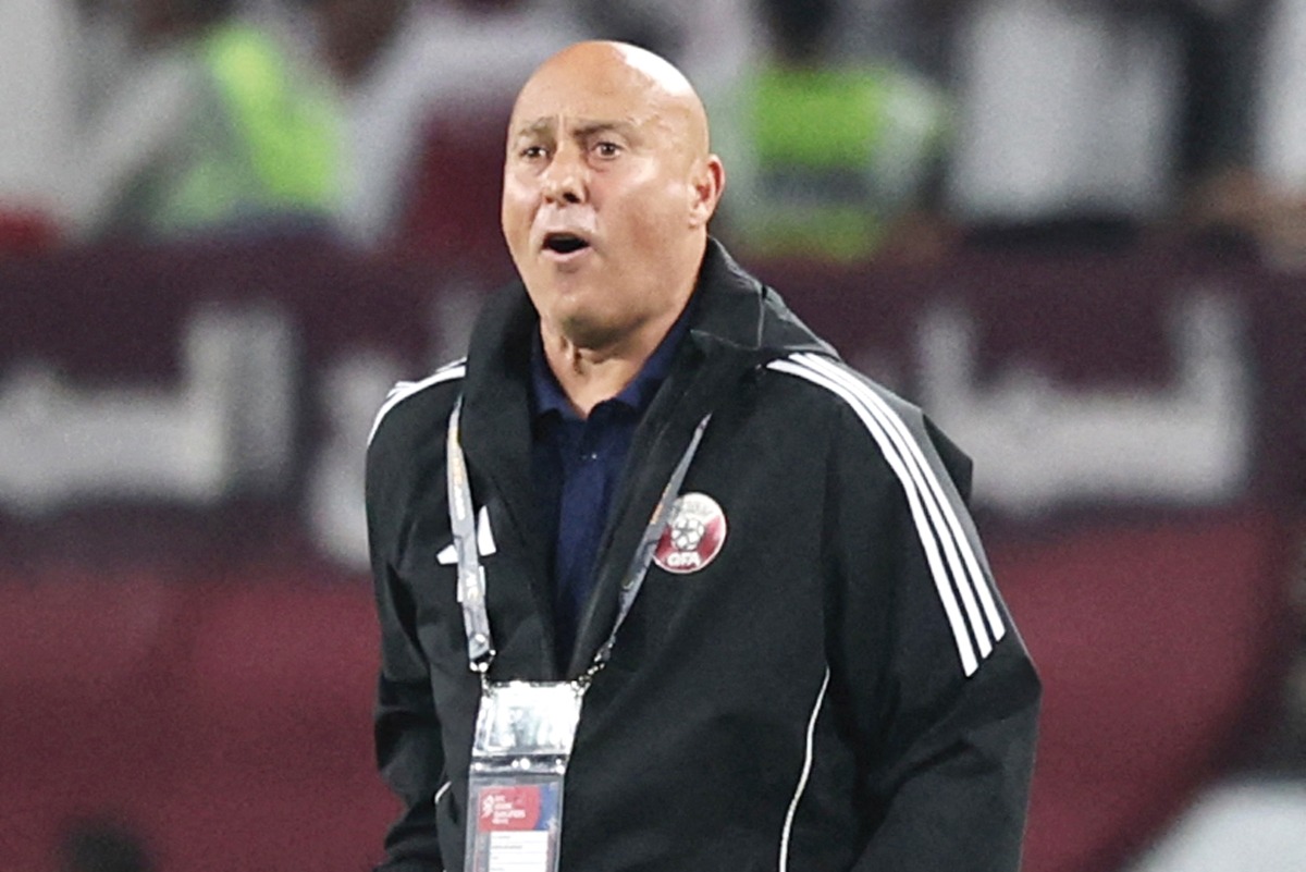 Qatar head coach Marquez Lopez reacts during the match against UAE. AFP