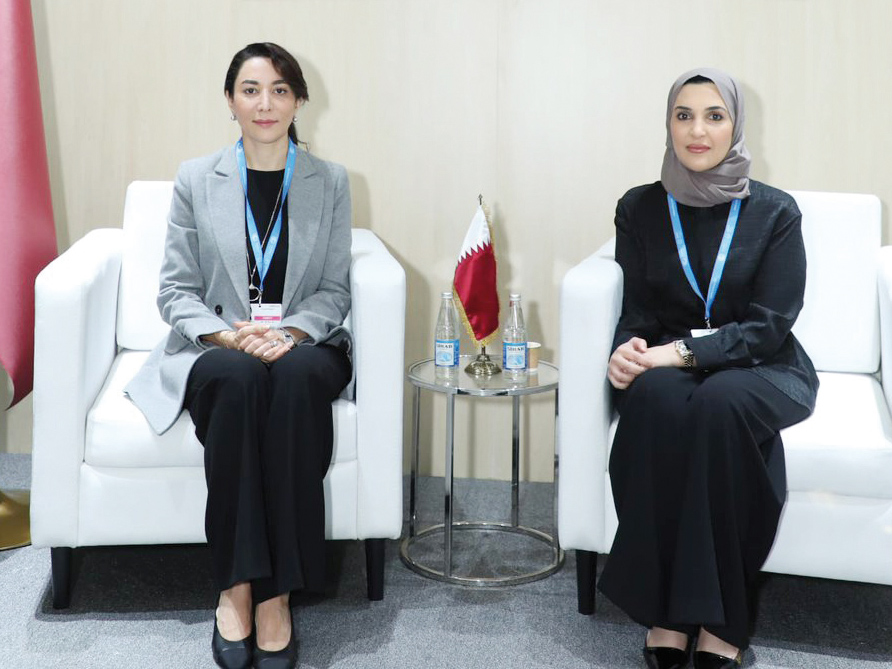 NHRC Chairperson H E Maryam bint Abdullah Al Attiyah meeting Commissioner for Human Rights of Azerbaijan H E Sabina Aliyeva in Baku, Azerbaijan.