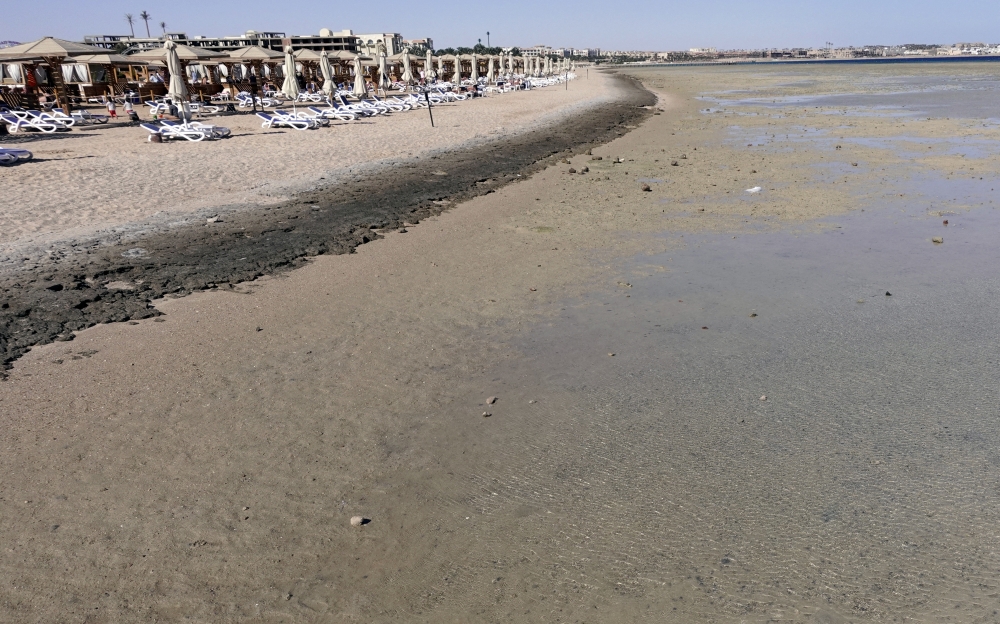 Empty sunbeds are seen during a low tide at the beach of the Red Sea resort of Sahl Hasheesh, Hurghada, Egypt, on January 8, 2020. (Reuters/Amr Abdallah Dalsh/File Photo)