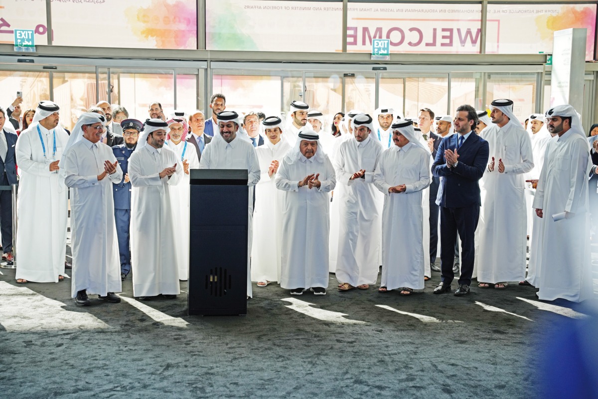 Minister of Commerce and Industry H E Sheikh Faisal bin Thani Al Thani; State Minister and President of Qatar National Library H E Dr. Hamad bin Abdulaziz Al Kawari;  Chairman of Qatar Tourism and Chair of the Board of Directors of Visit Qatar H E Saad bin Ali Al Kharji; Chairman of Al Faisal Holding H E Sheikh Faisal bin Qassim Al Thani along with other dignitaries during the opening ceremony.