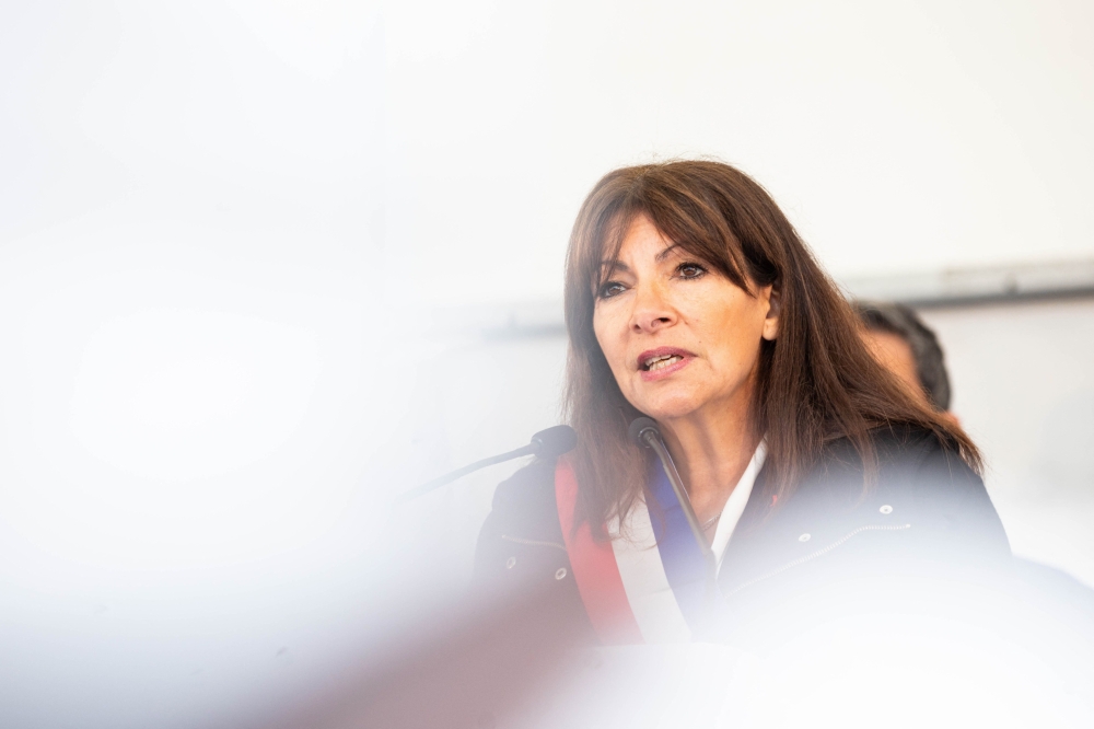 Paris' mayor Anne Hidalgo delivers a speech during the inauguration of the Austerlitz wastewater and rainwater storage basin, which is intended, among other things, to make the Seine swimmable during the Paris 2024 Olympic Games, in Paris on May 2, 2024. Photo by Antonin UTZ / AFP