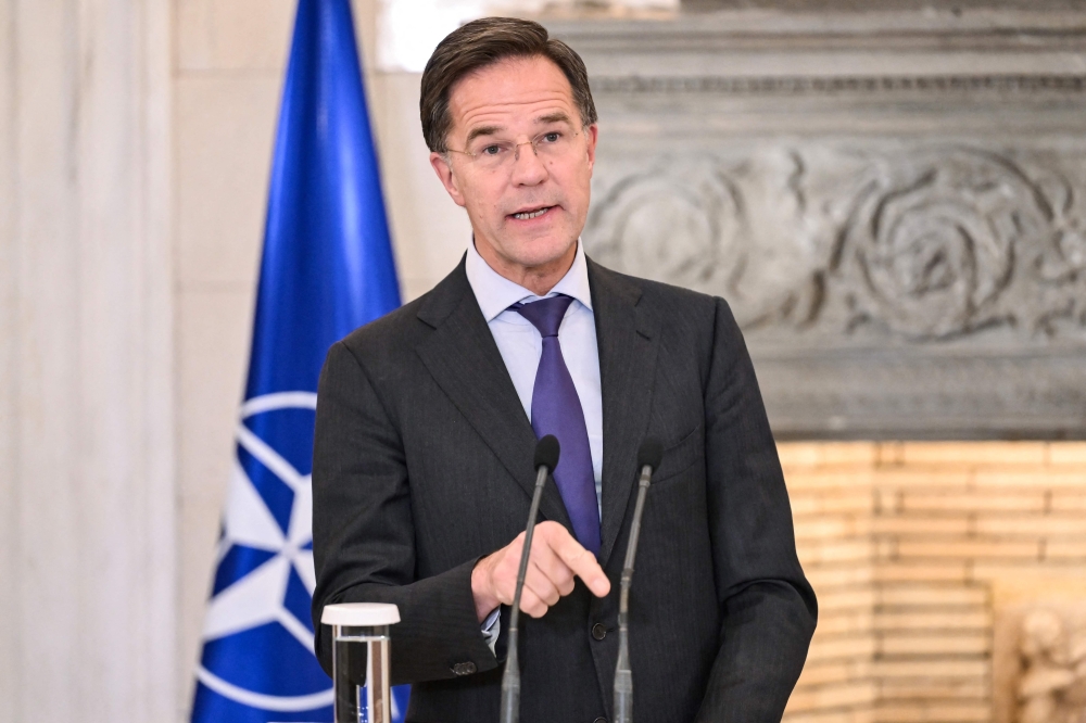 NATO's Secretary-General Mark Rutte gives a press conference following his meeting with Greek Prime minister in Athens on November 26, 2024. (Photo by Aris Messinis / AFP)