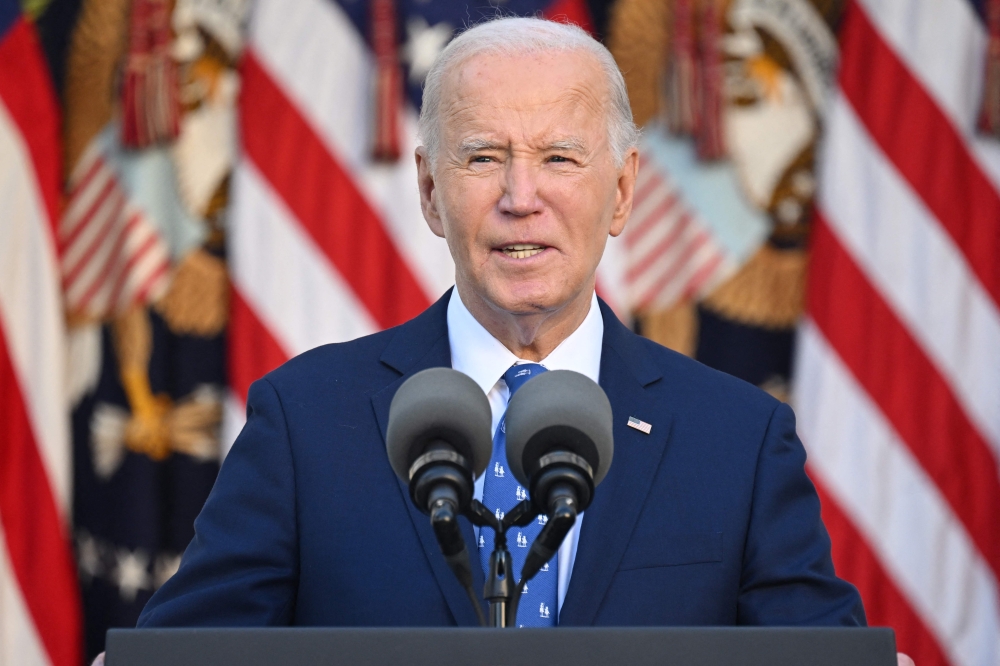 US President Joe Biden speaks about a ceasefire between Israel and Hezbollah in Lebanon, in the Rose Garden of the White House on November 26, 2024, in Washington, DC.  (Photo by Saul Loeb / AFP)
