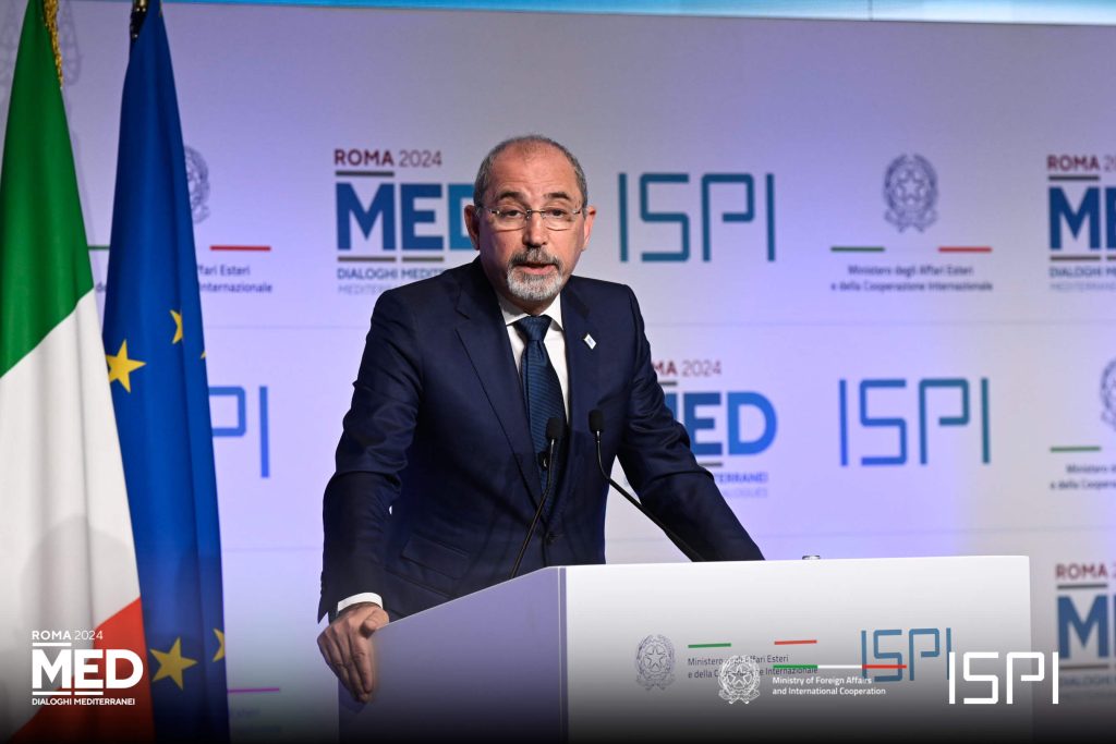 Jordan's Deputy Prime Minister and Minister of Foreign Affairs Ayman Safadi speaks at Rome MED Mediterranean Dialogues.