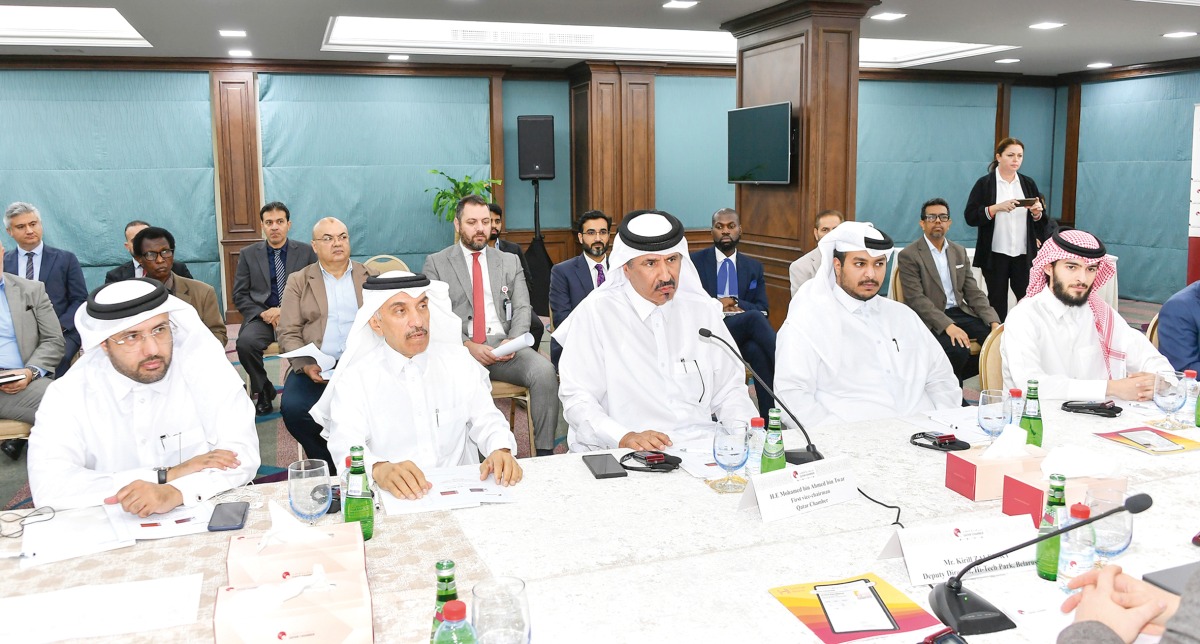 Qatar Chamber First Vice-Chairman Mohamed bin Twar Al Kuwari with other officials during the meeting.