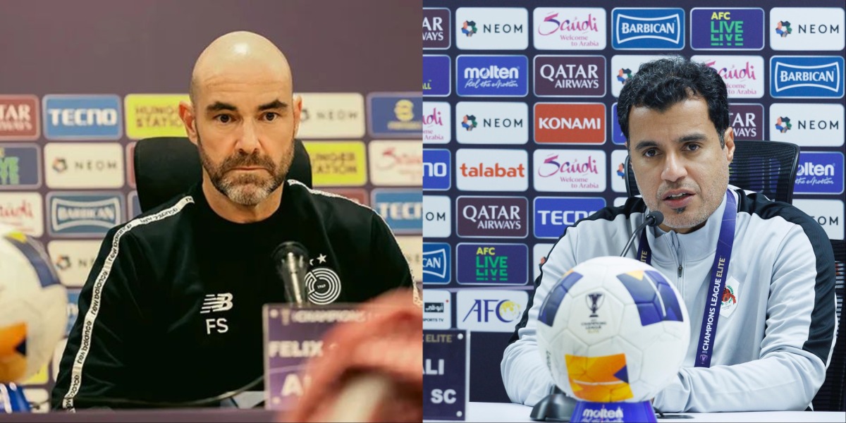 Al Sadd coach Felix Sanchez (left), Al Arabi coach Younes Ali (right)