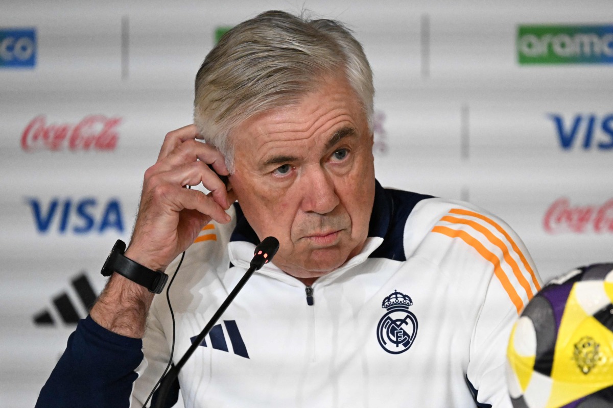 Real Madrid’s Italian coach Carlo Ancelotti speaks during a press conference.