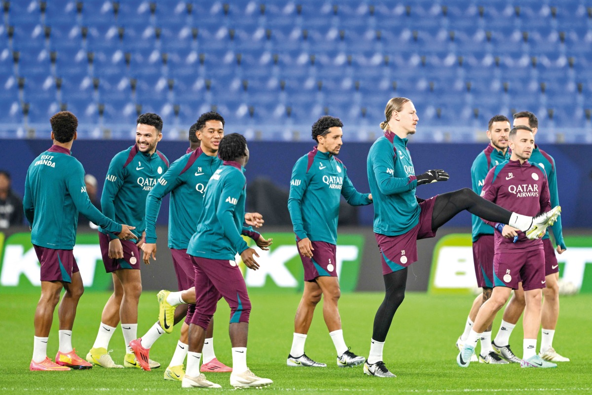 PSG players take part in a training session at the Stadium 974 yesterday. 