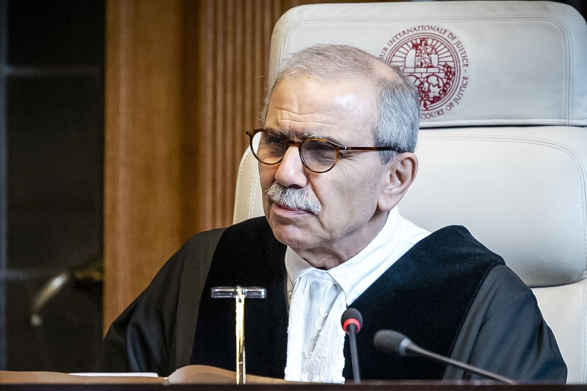 (FILES) President of the International Court of Justice (ICJ) Nawaf Salam listens on the second day of a two-day hearing in the case that Mexico has filed against Ecuador, at the International Justice court in the Hague, on May 1, 2024. (Photo by Remko de Waal / ANP / AFP) / Netherlands OUT
