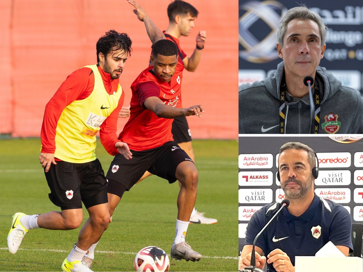 Clockwise from left: Al Rayyan players in action during a training session; Shabab Al Ahli coach Paulo Sousa and Al Rayyan coach Artur Jorge