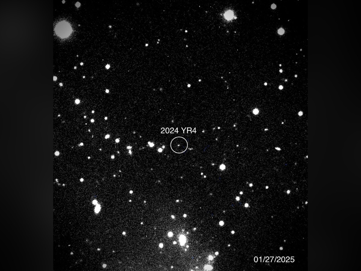 This handout picture provided by NASA on January 31, 2025 shows asteroid 2024 YR4 as observed by the Magdalena Ridge 2.4m telescope at the New Mexico Institute of Technology on January 27, 2025. (Photo by Handout / NASA/Magdalena Ridge 2.4m telescope/New Mexico Institute of Technology/Ryan / AFP)