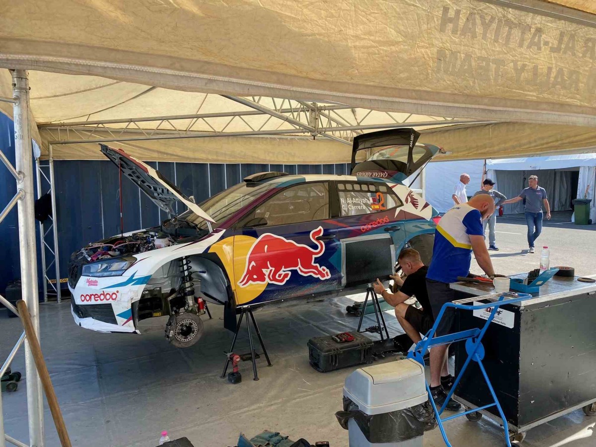 Nasser Saleh Al Attiyah’s car undergoes final preparations ahead of the rally.