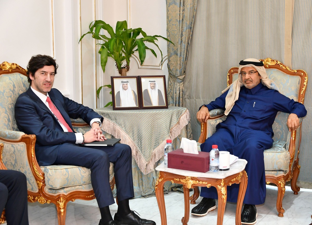 Portugal's Minister of State for the Economy, H E João Rui Ferreira Qatar Chamber board member Mohamed bin Mahdi Al Ahbabi and during the meeting.