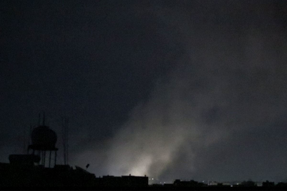 This grab from AFPTV footage shows smoke plumes rising following bombardment on Yemen's Huthi-controlled capital Sanaa on March 15, 2025. (Photo by Osama ABDULRAHMAN / AFP)
