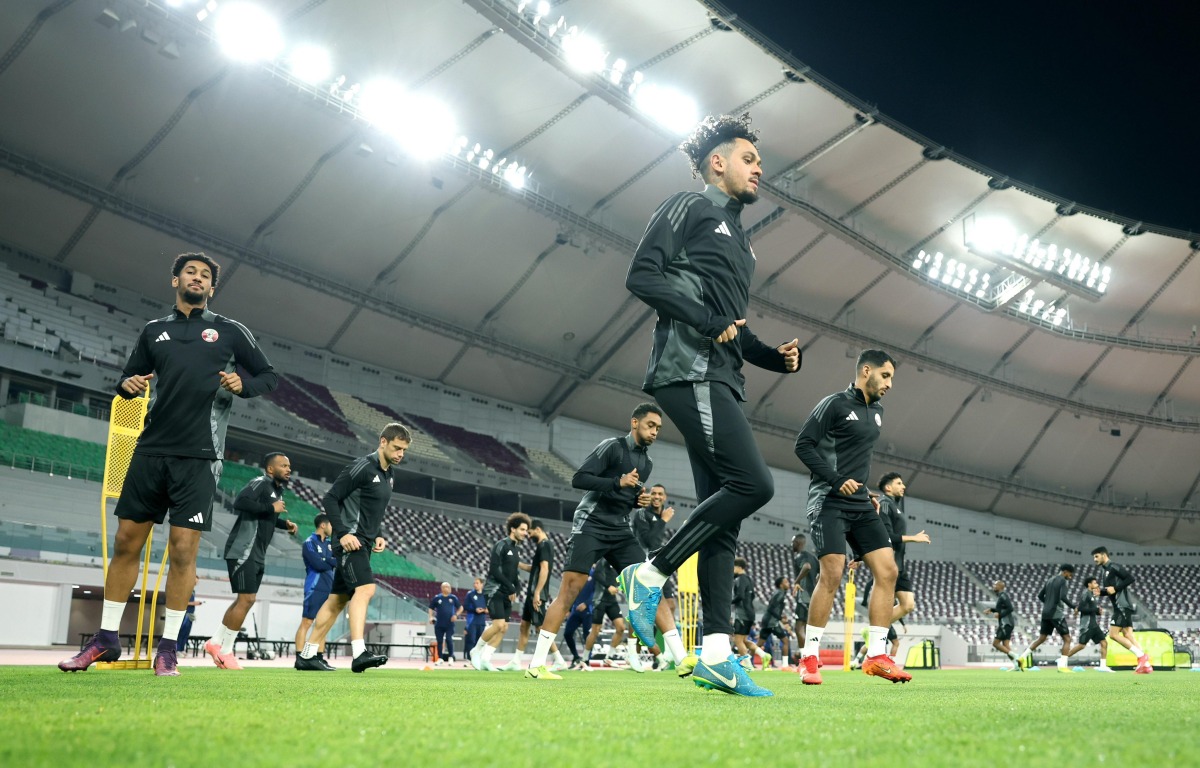 Qatar players during a training session at the Khalifa International Stadium. 