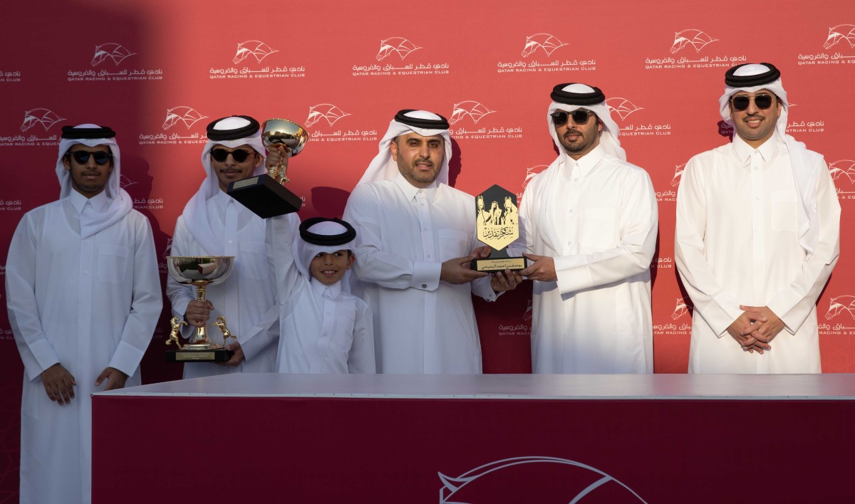 Ali, Fahad and Mubarak, sons of the late Yousef Al Romaihi presented the trophies to the winners of The Late Yousef Al Romaihi Cup. Pictures: Juhaim/QREC