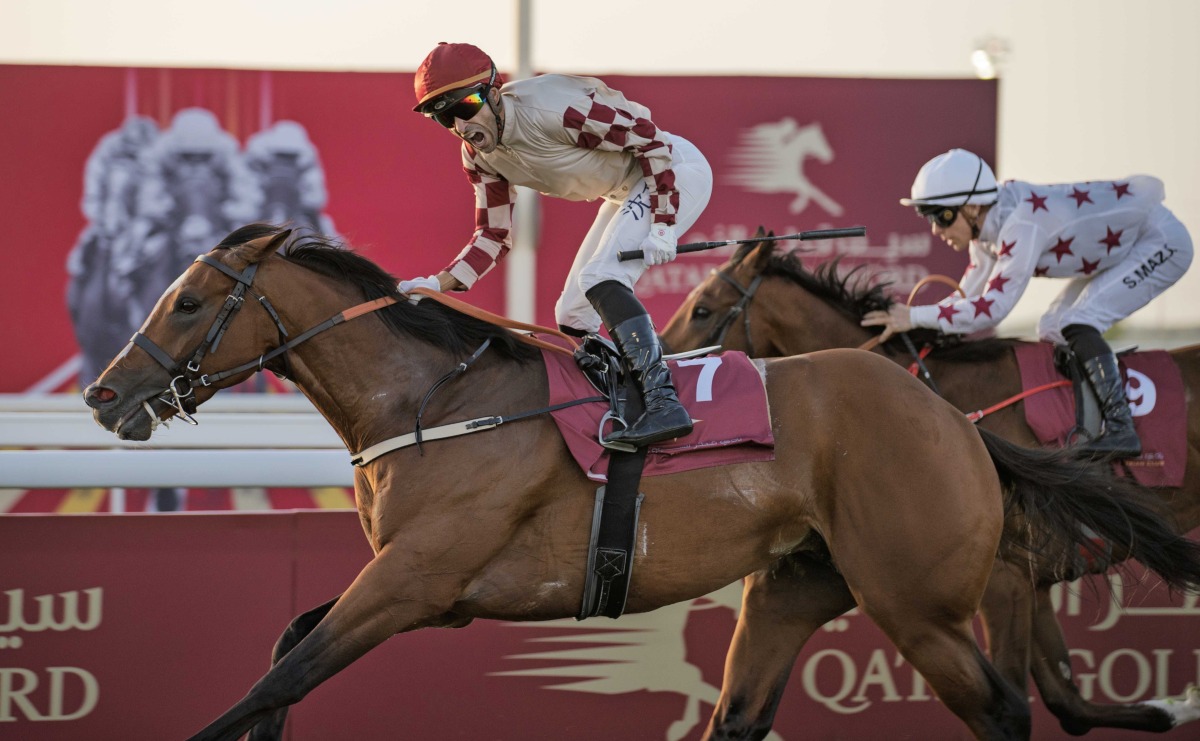 Jockey Alberto Sanna guides Phoebus to victory in the Al Wajba Trophy race. PICTURES: Juhaim/QREC