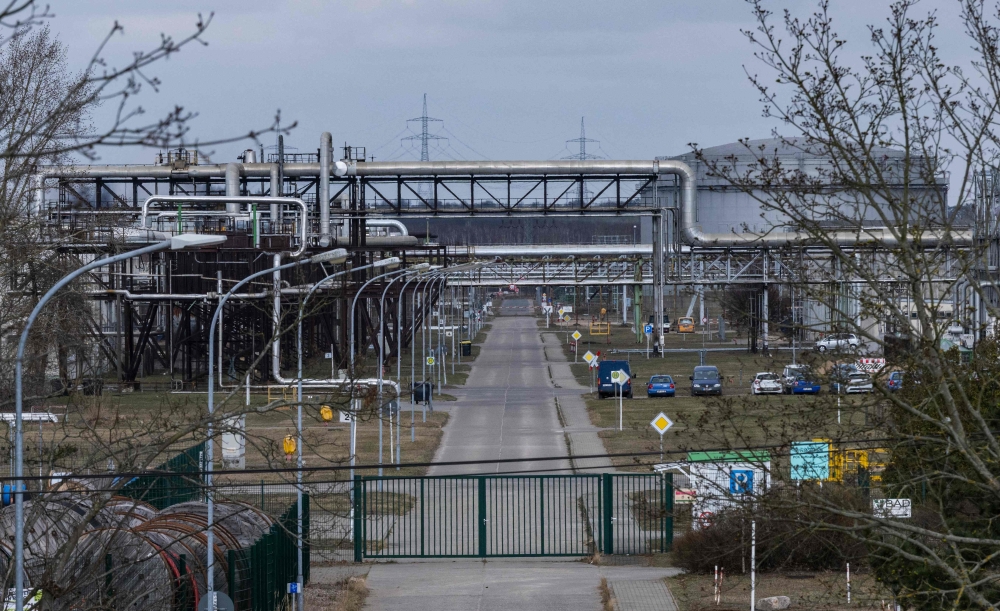 (Files) View of the PCK Industrial Park which houses the PCK Oil refinery, just outside Schwedt, taken on April 2, 2022. (Photo by John MacDougall / AFP)
